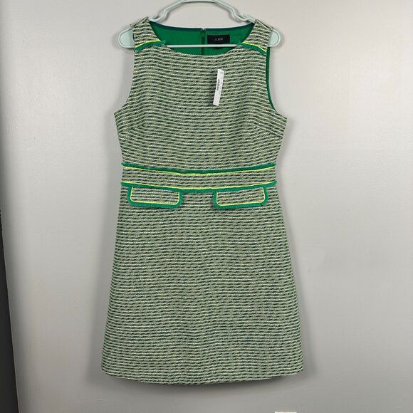 NWT J. Crew Womens Tweed Sheath Dress Size 12 Green Sleeveless - Picture 1 of 4